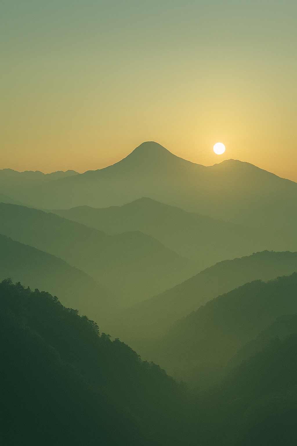Misty Alishan mountain tea fields